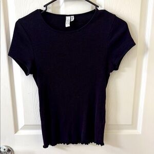 & Other Stories Black Fitted Ribbed T-Shirt